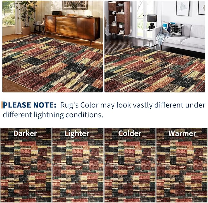 Washable Rugs 10x13 Rug for Living Room Modern Bedroom Rug Red Geometric Large Area Rug Non Slip Throw Rugs Soft Low Pile Stain Resistant Carpet for Dorm Dining Room 10'x13' Red