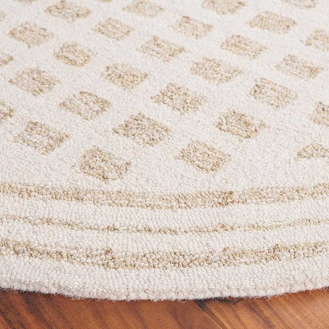SAFAVIEH Ebony Collection Area Rug - 4' Round, Ivory & Beige, Handmade Wool, Ideal for The Living Room, Dining, Bedroom (EBN604A)