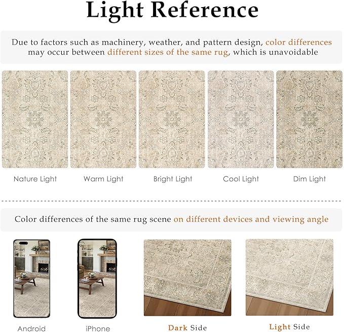HUGEAR 2x8 Machine Washable Hallway Runner Rugs Vintage Beige - Neutral Non Slip Stain Resistant Low Pile Aesthetic Throw Carpet Kids & Pet Friendly for Bedroom Kitchen Entryway