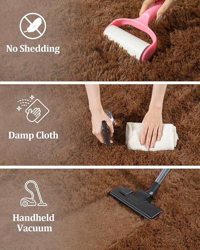 9x12 Area Rugs for Living Room Bedroom, Large Shag Fluffy Rug, Soft Non Slip Carpets Home Decor Aesthetic, Brown