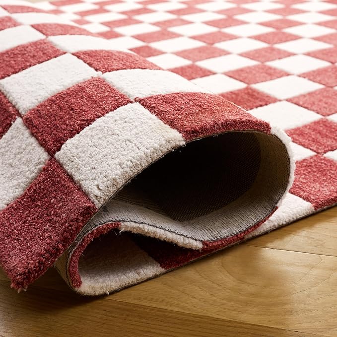 SAFAVIEH Ebony Collection Runner Rug - 2'3" x 8', Red & Ivory, Handmade Wool, Checkered Pattern, Ideal for Living Room, Hallway, Foyer, Bedroom (EBN175Q-28)