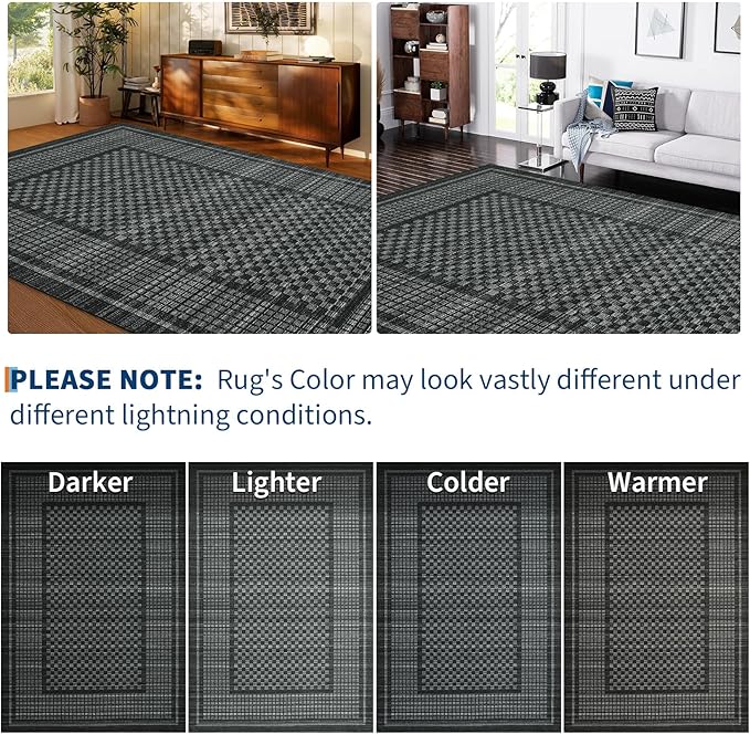 Washable Area Rugs 5x7 Rug for Living Room Modern Large Area Rug for Bedroom Aesthetic Non Slip Throw Rugs Soft Faux Wool Low Pile Stain Resistant Carpet for Dining Room Office Rug 5'x7' Black