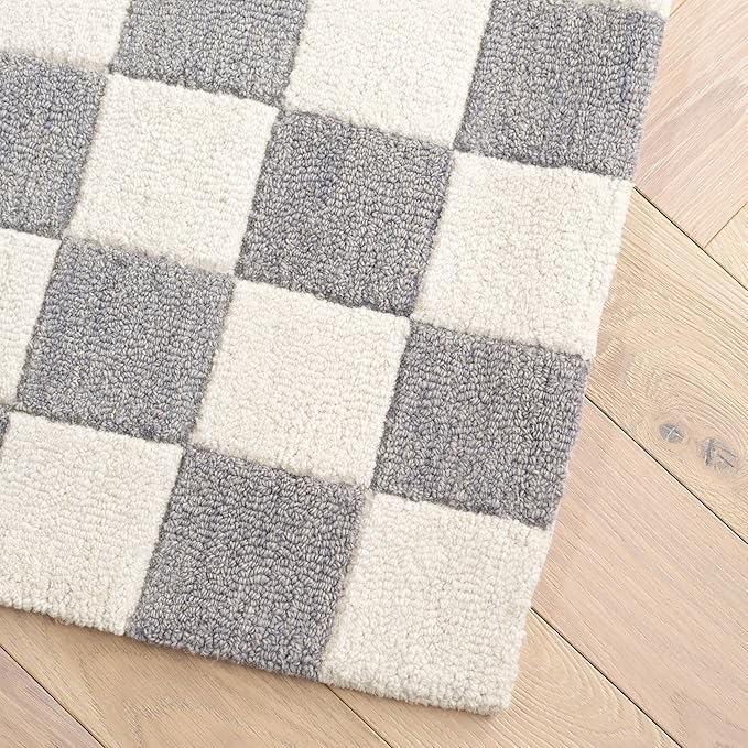 Martha Stewart x SAFAVIEH Area Rug Collection - 6' Round, Grey & Ivory, Handmade Wool, Checkered Pattern, Ideal for Living Room, Bedroom, Office, Dining Space (MSR4760F)