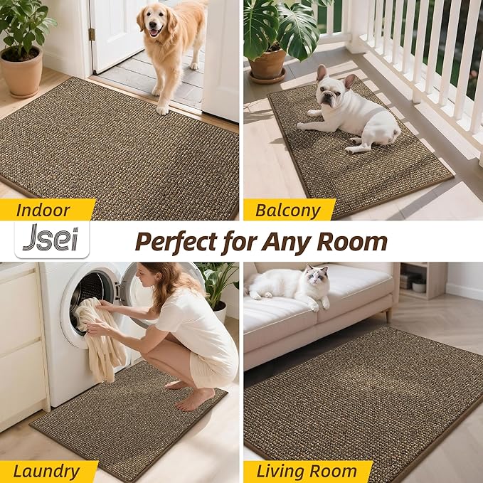 JSEI Dirt Trapper Door Mat 32"x48" Non-Slip Washable Entrance Mat, Dog Doormats, Absorbent & Fade-Resistant Floor Mats, Low Profile Welcome Mats for Entryway, Front Door, and Inside Entrance, Brwon