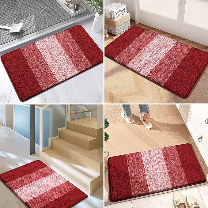 Kitinjoy Indoor Outdoor Door Mat, 59x20 Non-Slip Absorbent Dirt Trapper, Low-Profile Washable Inside Entrance Front Floor Mat, Sturdy Soft Entry Doormats for Entryway, Burgundy