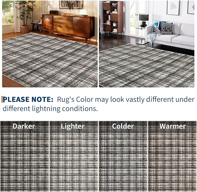 Modern Bordered 8x10 Area Rug for Living Room Washable Bedroom Rug Contemporary Large Area Rug Soft Non Slip Throw Rugs Low Pile Stain Resistant Carpet for Dining Room 8'x10' Teal&Dark Brown