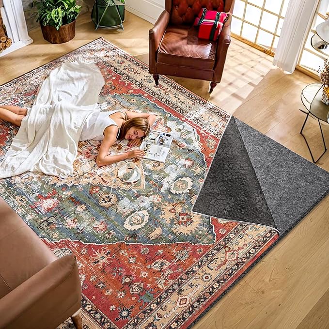 Waterproof Rug Pad, Thick 5x7 ft Under Area Rug Carpet Pad, Non Slip Rug Pads for All Floors and Hardwood Floors Finishes, Keep Carpets in Place Soft and Prevent Rug from Wrinkling or Buckling