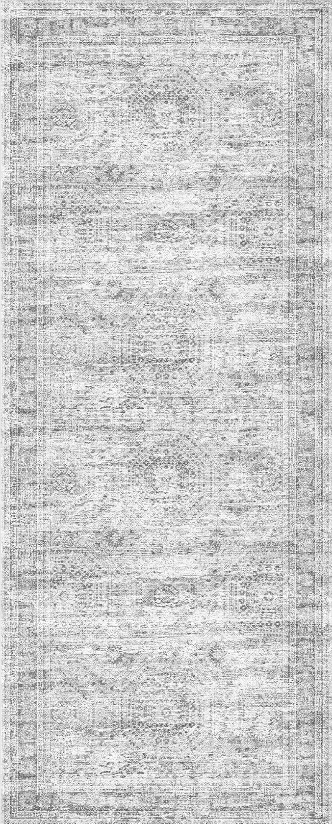 2x5 Rug Runner Washable for Entryway, Soft Bathroom Rugs with Non-Slop Backing, Abstract Low Pile Hallway Runner, Vintage Small Kitchen Carpet for Stair, Laundry Room(2'x5', Grey/Ivory)