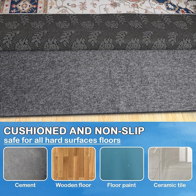 Non-Slip Rug Pads 9 x 12 ft, 100% Waterproof Extra Large Area Rugs Non Skid Rug Pad for All Floors and Finishes Durable Hardwood Floor Protective Felt Keeps Rugs in Place, Safe and Secure
