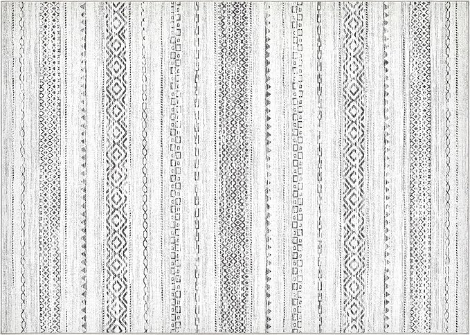 Area Rug Living Room Rugs - 10X14 Washable Boho Farmhouse Bohemian Neutral Large Moroccan Geometric Soft No Slip Indoor Thin Floor Carpet for Bedroom Under Dining Table Home Office -Square Grey