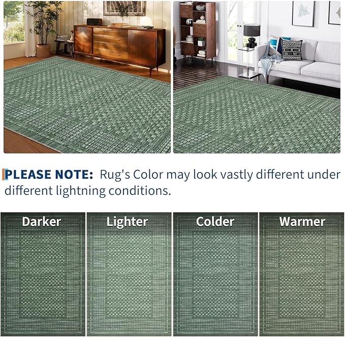 Washable Rug 9x12 Area Rug for Living Room Modern Bedroom Rug Checkered Green Plaid Large Area Rug Non Slip Throw Rugs Soft Low Pile Stain Resistant Carpet for Dining Room 9'x12' Green