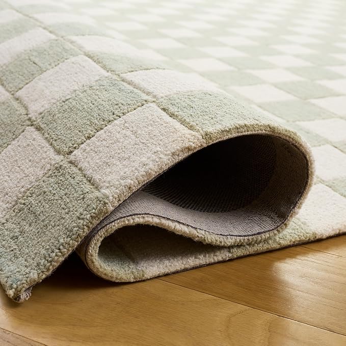 SAFAVIEH Area Rug 5x8 - Ebony Collection - Light Sage & Ivory, Handmade Wool, Checkered Design, Ideal for Living Room, Bedroom, Dining Space (EBN175W)