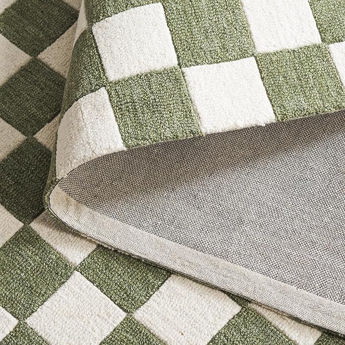 SAFAVIEH Ebony Collection Runner Rug - 2'3" x 8', Green & Ivory, Handmade Wool, Checkered Pattern, Ideal for Living Room, Hallway, Foyer, Bedroom (EBN175Y-28)