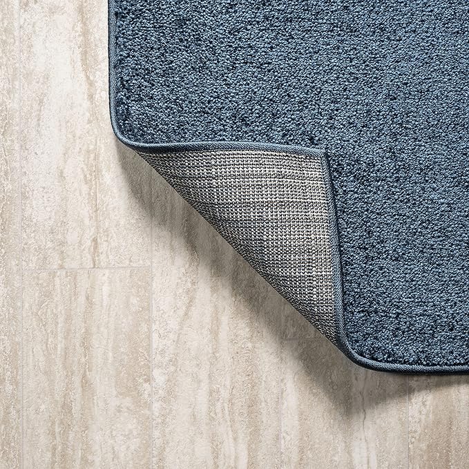 Eyely UES100C-212 Supersoft Haze Solid Low-Pile Indoor Runner Rug, Coastal, Bohemian, Minimalist, Classic, Casual for Bedroom,Kitchen,Living Room,Non Shedding,Easy-Washing, Blue, 2 X 12