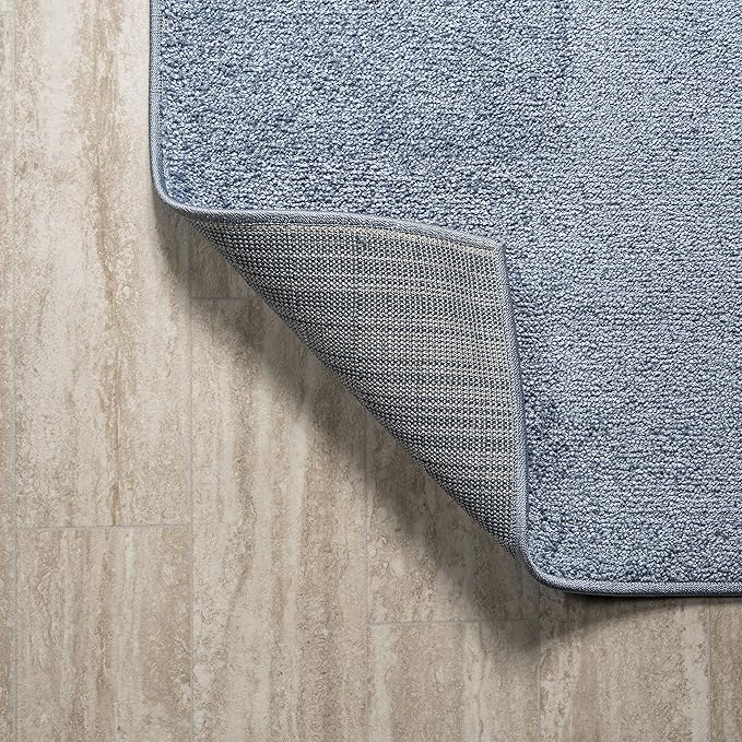 Eyely UES100F-214 Supersoft Haze Solid Low-Pile Indoor Runner Rug, Coastal, Bohemian, Minimalist, Classic, Casual for Bedroom,Kitchen,Living Room,Non Shedding,Easy-Washing, Blue, 2 X 14