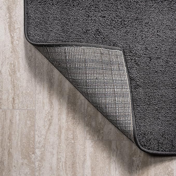 Eyely UES100I-214 Supersoft Haze Solid Low-Pile Indoor Runner Rug, Coastal, Bohemian, Minimalist, Classic, Casual for Bedroom,Kitchen,Living Room,Non Shedding,Easy-Washing, Black, 2 X 14
