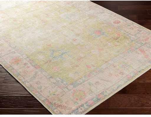 Hauteloom Zinnia Vintage Distressed Faded Area Rug - Oriental Bohemian Turkish Floral Carpet - Machine Washable Rug - Stain Resistant - Pet Friendly - Pink, Green, Blue - 7'6" x 9'6" (8x10)
