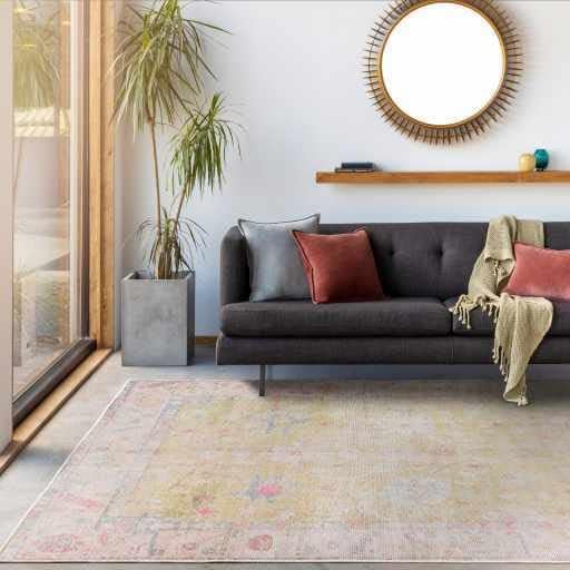 Hauteloom Zinnia Vintage Distressed Faded Area Rug - Oriental Bohemian Turkish Floral Carpet - Machine Washable Rug - Stain Resistant - Pet Friendly - Pink, Green, Blue - 7'6" x 9'6" (8x10)