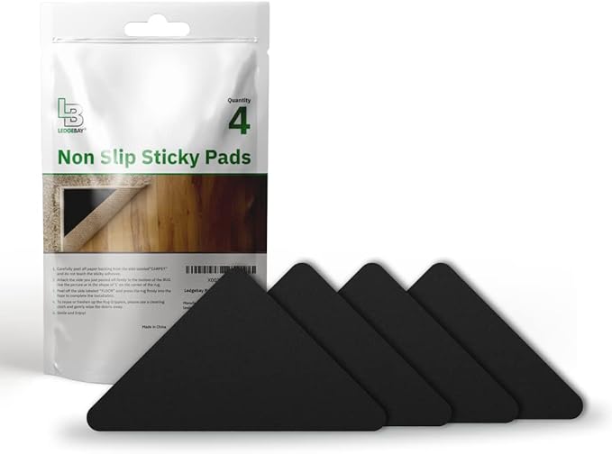 Ledgebay Rug Pad Grippers for Area Rugs - Multi Pack Reusable, No Skid, Washable, Anti-Slip, Rug Pad Gripper for Hardwood Floors and Tile with Double-Sided, Self Adhesive to Keep Area Rugs Flat (4)