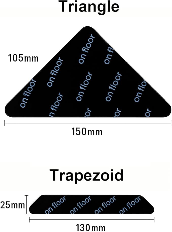 Rug Pads Grippers for Large Rugs, 12 PCS (4 Triangle & 8 Trapezoid) Non Slip Carpet Grippers Anti Curling Washable Reusable PU Pads for Corners & Edges on Hardwood Floors, Black
