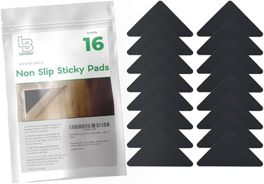 Ledgebay Rug Pad Grippers for Area Rugs - Multi Pack Reusable, No Skid, Washable, Anti-Slip, Rug Pad Gripper for Hardwood Floors and Tile with Double-Sided, Self Adhesive to Keep Area Rugs Flat (16)