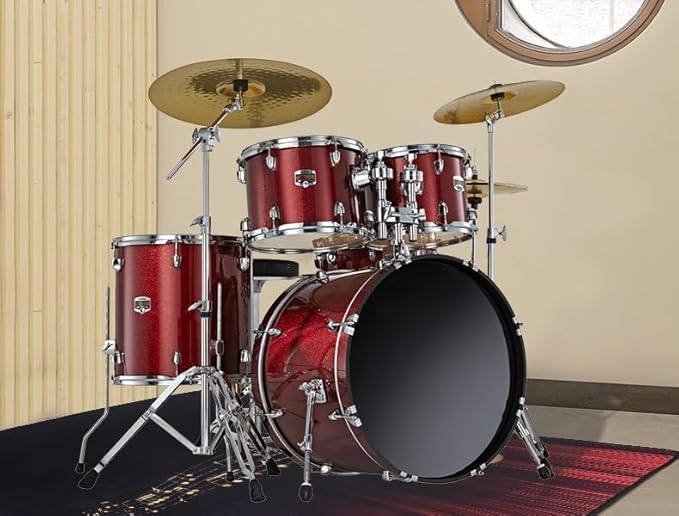 5.3Ft x 6.6Ft Drum Mat Drum Carpet Tightly Woven Fabric with Non-Slip Grip Bottom Drum Rug for Bedroom, Studio, Apartment, Soundproof, Roll of 35 Square Feet (Yellow Musical Note)
