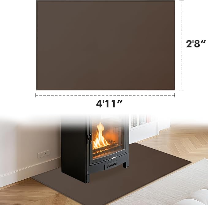 Hearth Rugs for Fireplaces Fire Resistant, 59 x 32 x 0.04 inch Fireproof Fireplace Mat Hearth Rug, Hearth Pads for Wood Stove Fireplace Indoor Outdoor, Protect Floors Carpets from Sparks Embers-Brown
