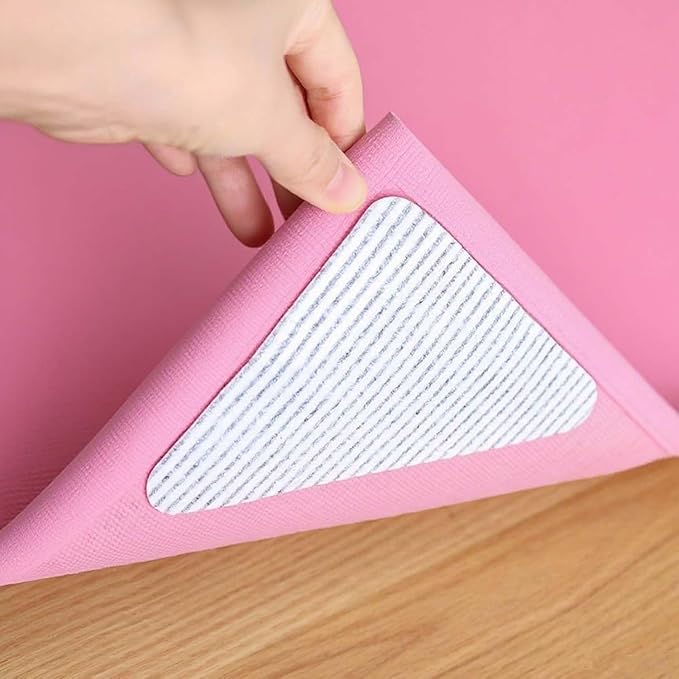 Rug Gripper Non Slip - Self Adhesive Rug Pads Grippers for Hardwood Floors and Tiles, Reusable Carpet Tape for Area Rugs, Cuttable Rug Stickers Keep Corners Flat (12x12cm)