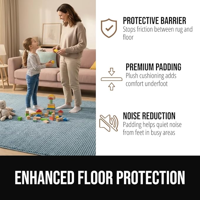 GORILLA GRIP Premium Dual Sided Extra Thick 8x10 Rug Gripper Pad for Hardwood Floors, Breathable Slip Resistant Pad Grips Under Carpet Area Rugs for Hard Surface Floor Protection, Easy Trim Mats Beige