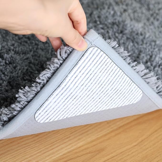 Rug-Gripper, Anti Slip Rug Grippers for Carpet, Upgraded Area Rug Pad Grippers Extra Sticky on Tile, Non-Slip Rug Pads Stopper for Hardwood Floor Washable Rug Tape Stickers 12x12cm 4 Pieces
