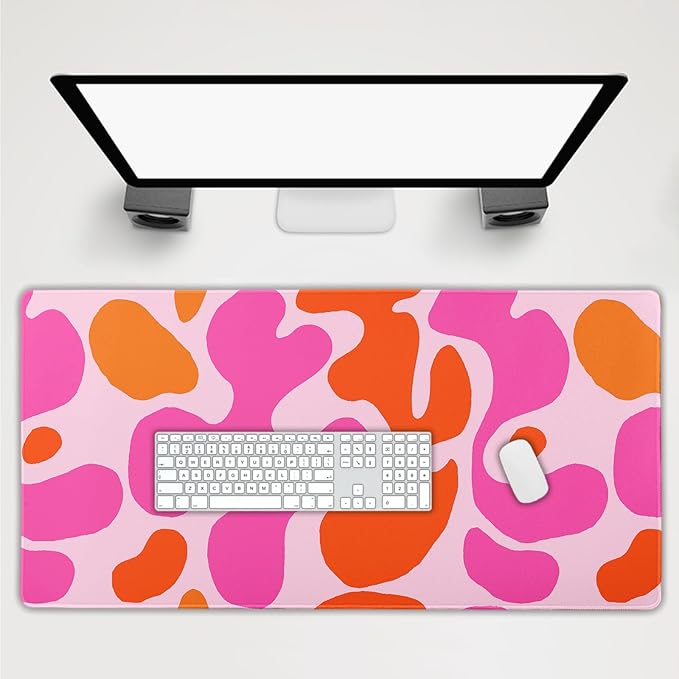 Pink Orange Cute Gaming Mouse Pad Extended 3XL Kawani Preppy Abstract Modern Geographic Large Desk Mat Mousepad Non-Slip Rubber Base Stitched Edge Long Desk Pad for Desktop Office PC,47.2x23.6 Inch