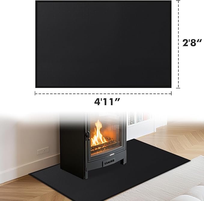 Hearth Rugs for Fireplaces Fire Resistant, 59 x 32 x 0.04 inch Fireproof Fireplace Mat Hearth Rug, Hearth Pads for Wood Stove Fireplace Indoor Outdoor, Protect Floors Carpets from Sparks Embers-Black
