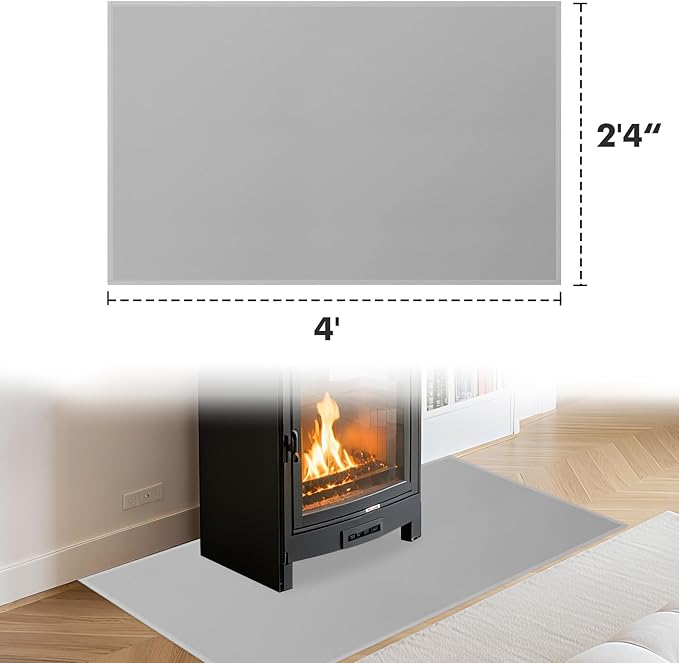 Hearth Rugs for Fireplaces Fire Resistant, 48 x 28 x 0.04 inch Fireproof Fireplace Mat Hearth Rug, Hearth Pads for Wood Stove Fireplace Indoor Outdoor, Protect Floors Carpets from Sparks Embers-Grey
