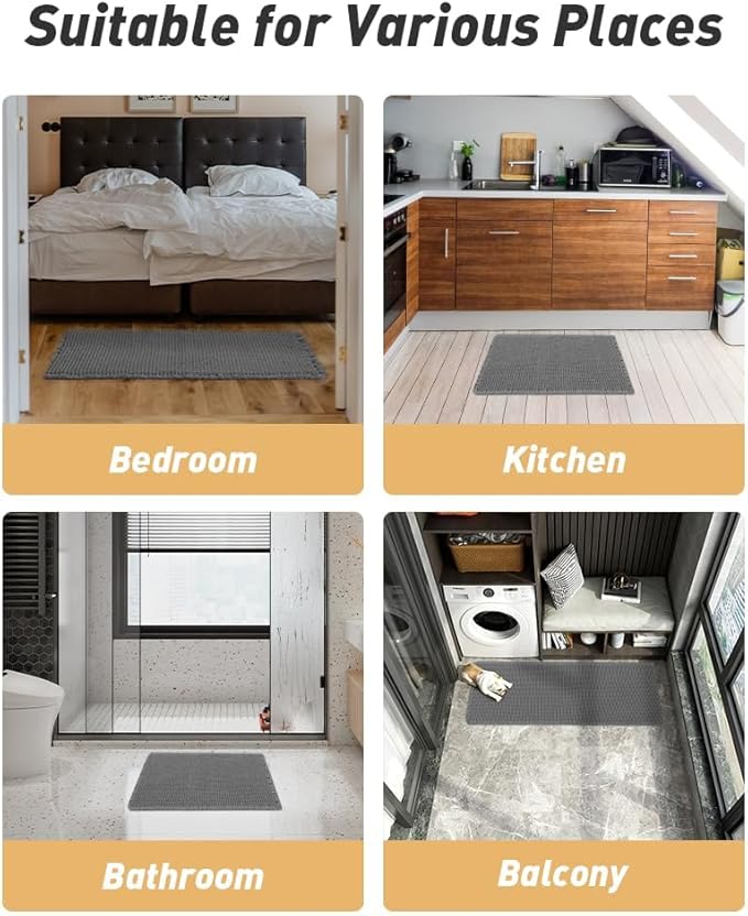 Upgraded Waffle Runner Rug, Super Absorbent Non Slip Bath Mats for Bathroom Floor, Washable Bathroom Runner Rug with Tassels, Ideal for Hallway Bedroom Laundry Room, Dark Grey, 2'x 5'(24" x 60")