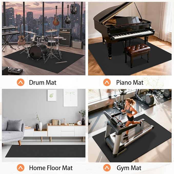 Drum Rug, 4.6Ft x 5.9Ft Drum Mat Drum Carpet with Soundproof TPR Grip Bottom Music Rug for Drummers, Black