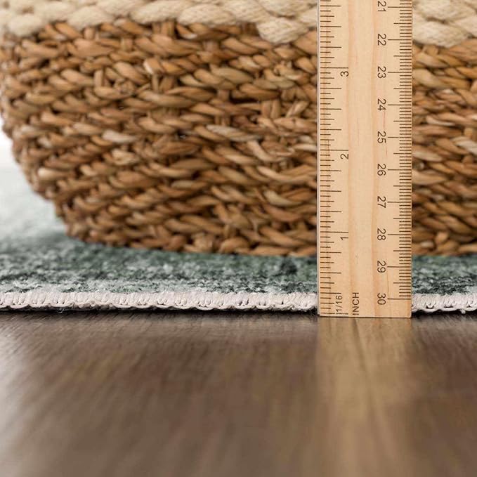Hauteloom Carwyn Bohemian Vintage Medallion Area Rug - Farmhouse Oriental Carpet for Living Room, Bedroom - Machine Washable- Olive, Dark Green - 6'7" x 9'