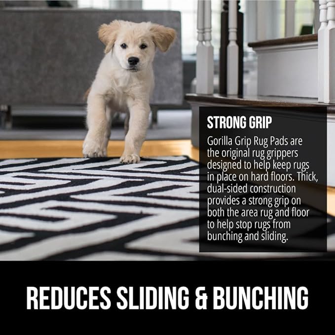 GORILLA GRIP Strong Rug Pad Gripper, US Designed, Grips Help Keep Area Rugs Safe and in Place, Slip and Skid Resistant Pads for Hard Floors, Under Carpet Mat Cushion and Hardwood Protection 2x3 FT