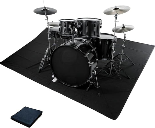 Drum Rug, Drum Mat with Non-Slip Grip Bottom(4x5.3Ft), Drum Carpet for Noise Reduction, Drum Pad for Jazz Drum & Electric Drum Set, Ideal Gift for Drummers, Drum Accessories, 47x63in, Black