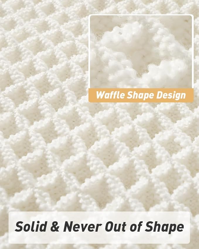 Upgraded Waffle Runner Rug Super Absorbent Non Slip Bath Mats for Bathroom Floor, Washable Boho Bathroom Runner Rug with Tassels, Ideal for Hallway Bedroom Laundry Room, 2' x 6', White