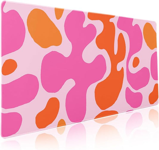 Pink Orange Cute Gaming Mouse Pad XXL Kawani Preppy Abstract Modern Extended Large Desk Mat Mousepad Non-Slip Rubber Base Stitched Edge Long Mousepad for Desktop Office PC, 35.4 x 15.7 inch