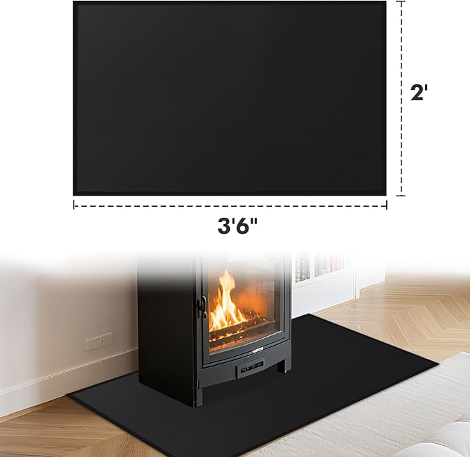 Health Rugs for Fireplaces Fire Resistant, 42x24x0.04 inch Fireproof Fireplace Mat Hearth Rug, Hearth Pads for Wood Stove Fireplace Indoor Outdoor, Protect Floors Carpets from Sparks Embers, Black