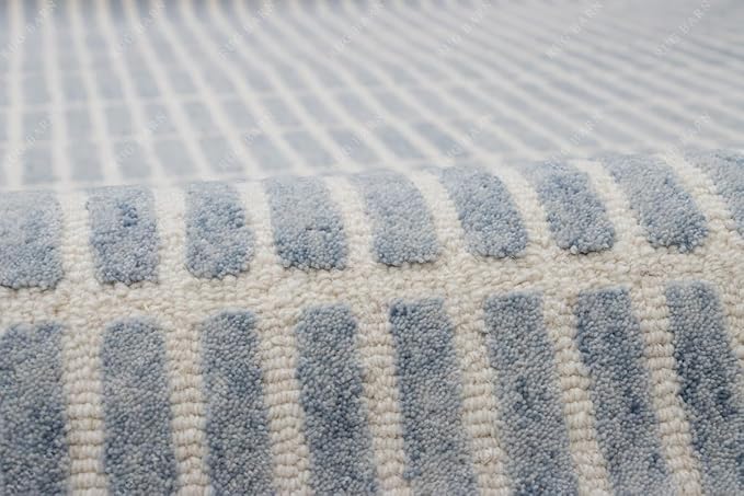 Capitola Hand-Tufted Wool Rug 5x5 Ft (Square) Blue Coastal, Rustic Area Carpet for Bedroom Living Room, Textured Natural PB Style, Soft Wool Accent Mat