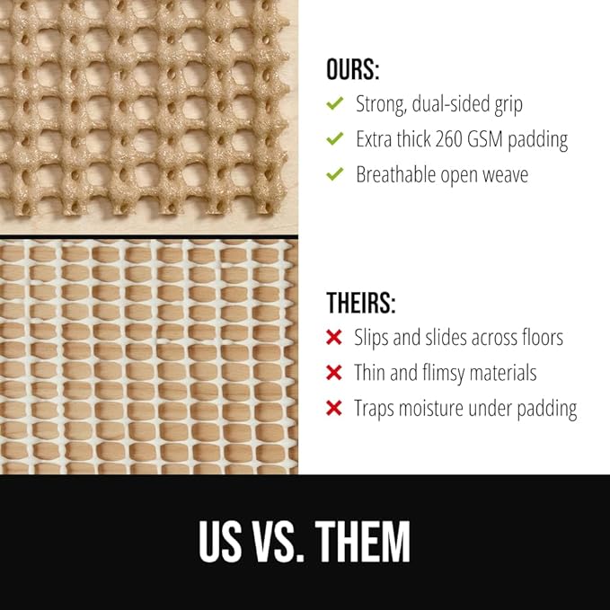 GORILLA GRIP Premium Dual Sided Extra Thick 8x10 Rug Gripper Pad for Hardwood Floors, Breathable Slip Resistant Pad Grips Under Carpet Area Rugs for Hard Surface Floor Protection, Easy Trim Mats Beige