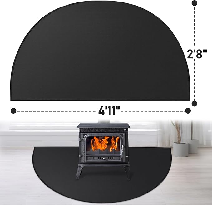 Fireplace Mat Fireproof, 2'8'' x 4'11'' x 0.04'' Fireplace Rugs Fire Resistant, Hearth Pads for Wood Stove Fireplace Indoor Outdoor, Thin Hearth Rug Protects Floors Carpets from Sparks Embers, Black