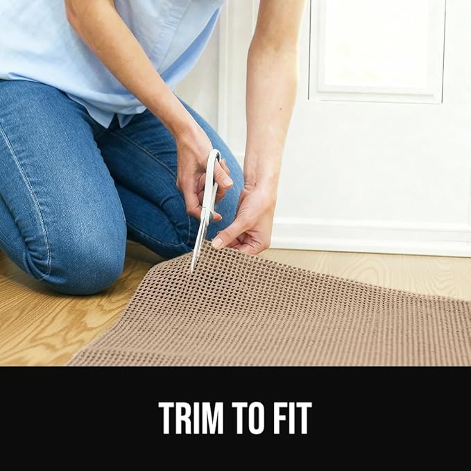 GORILLA GRIP Premium Dual Sided Extra Thick 8x10 Rug Gripper Pad for Hardwood Floors, Breathable Slip Resistant Pad Grips Under Carpet Area Rugs for Hard Surface Floor Protection, Easy Trim Mats Beige