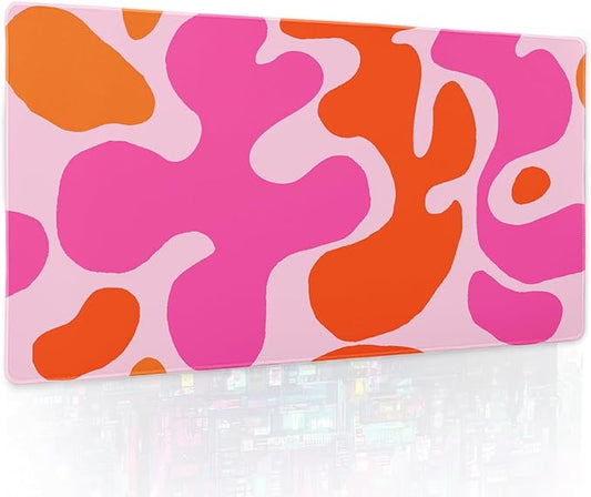 Pink Orange Cute Gaming Mouse Pad Large XL Kawani Preppy Abstract Modern Geographic Extended Large Desk Mat Mousepad Non-Slip Rubber Base Stitched Edge Long Desk Pad for Desktop Office PC,24x14 Inch