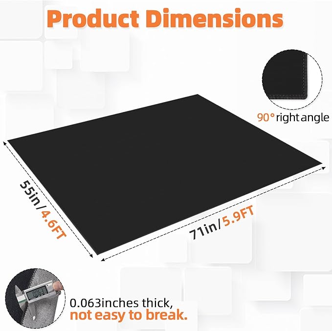 Drum Rug, 4.6Ft x 5.9Ft Drum Mat Drum Carpet with Soundproof TPR Grip Bottom Music Rug for Drummers, Black