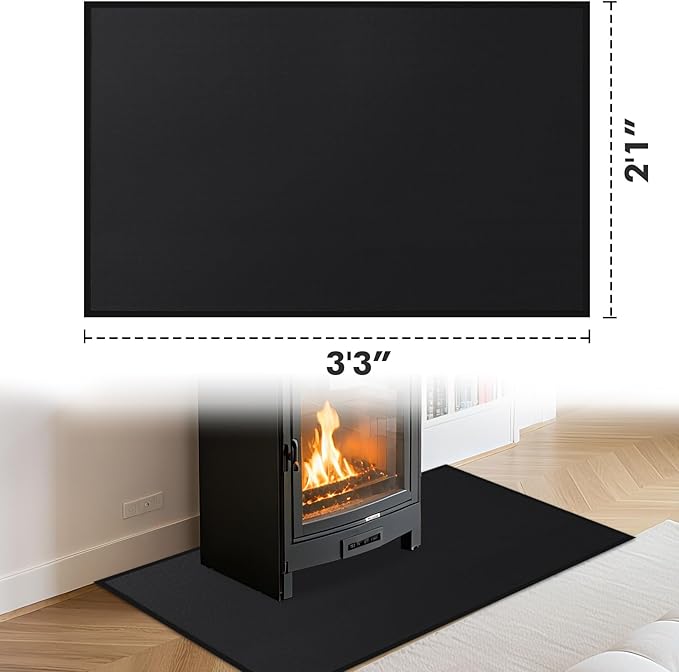 Health Rugs for Fireplaces Fire Resistant, 39x25x0.04 inch Fireproof Fireplace Mat Hearth Rug, Hearth Pads for Wood Stove Fireplace Indoor Outdoor, Protect Floors Carpets from Sparks Embers, Black
