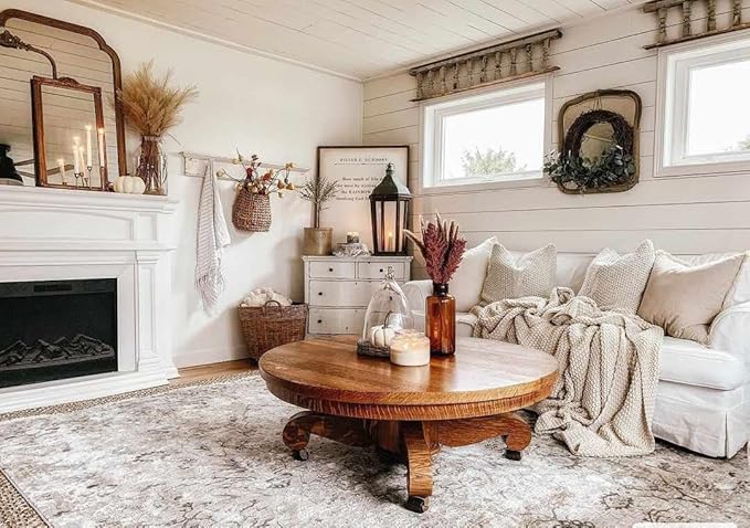 Hauteloom Octavia Moroccan Farmhouse Living Room Bedroom Dining Room Area Rug with Tassles - Bohemian Neutral Style - Traditional, Oriental, Turkish - Beige, Brown, Cream - 6'7" x 9'6"