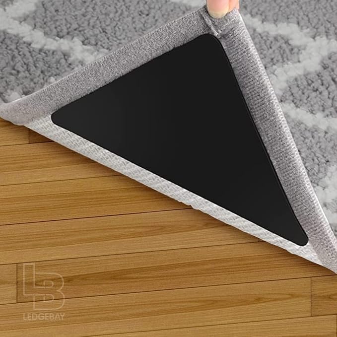 Ledgebay Rug Pad Grippers for Area Rugs - Multi Pack Reusable, No Skid, Washable, Anti-Slip, Rug Pad Gripper for Hardwood Floors and Tile with Double-Sided, Self Adhesive to Keep Area Rugs Flat (8)